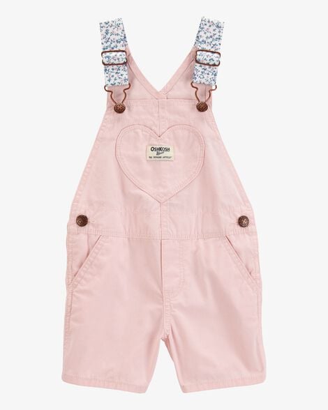 Toddler Heart Woven Shortalls - Pink