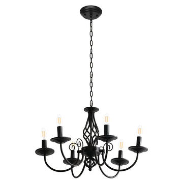 French Country Chandeliers,6 Lights Kitchen Island Candle Iron Chandelier,Industrial Vintage Pendant Light Fixture for Farmhouse,Dining Room,Bedroom, Foyer