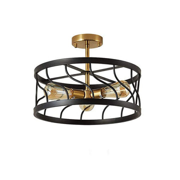 3-Light Semi Flush Mount Ceiling Light,Rustic Vintage Wood Ceiling Light Fixture With Gold Interior for Entryway, Hallway, Foyer, Dining Room, Living Room