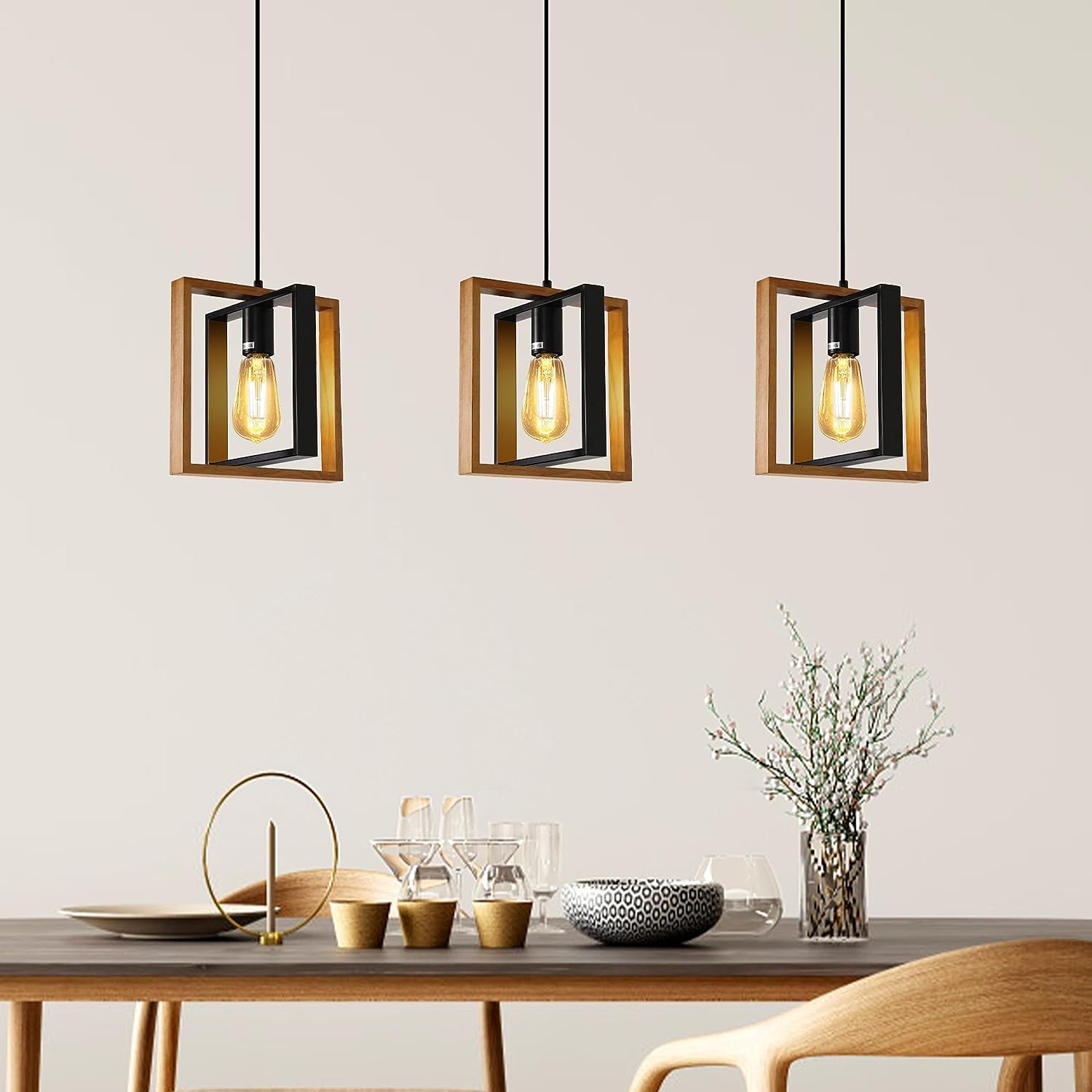 DORESshop Farmhouse Pendant Lighting Fixture,Kitchen Island Lighting, Rustic Kitchen Island Light Fixture，Farmhouse Chandeliers for Dining Room-3 Pack