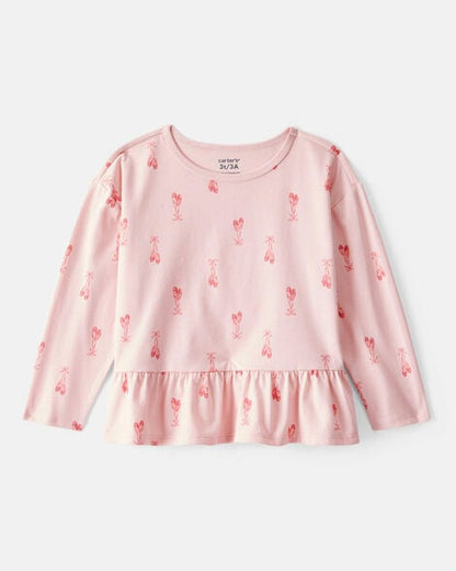 Toddler Girl Print Cotton Long-Sleeve Peplum Top