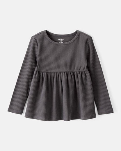 Toddler Girl Solid Color Cotton Long-Sleeve Peplum Top