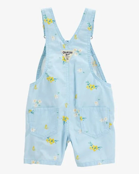 Toddler Girl Floral Shortalls - Blue