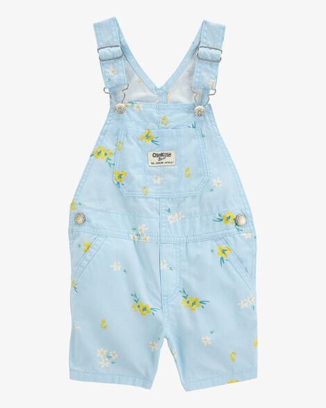 Toddler Girl Floral Shortalls - Blue