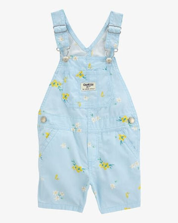 Toddler Girl Floral Shortalls - Blue