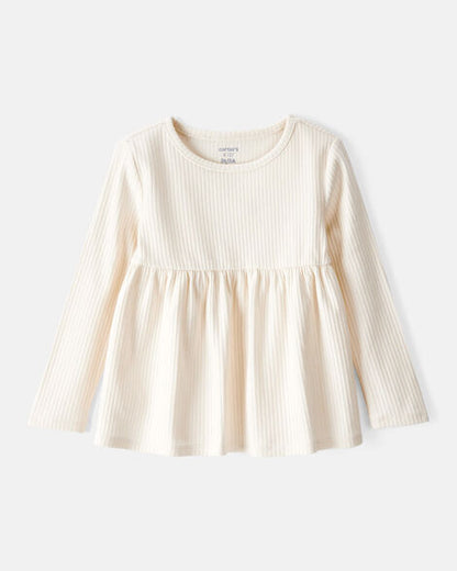 Toddler Girl Solid Color Cotton Long-Sleeve Peplum Top
