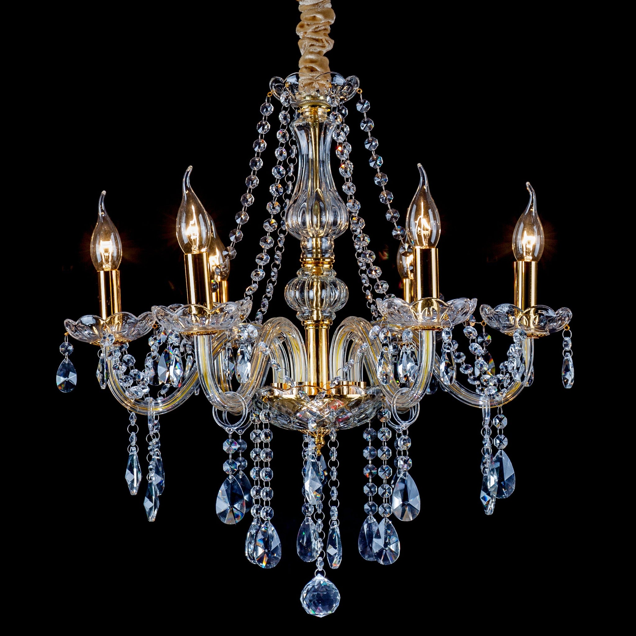 6 Lights Gold Color Luxurious Candle Crystal Chandelier, K9 Modern Crystal Chandelier for Dining Room, Ceiling Pendant Lamp for Living Bedroom Lighting Hall Balcony