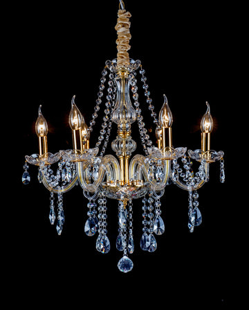 6 Lights Gold Color Luxurious Candle Crystal Chandelier, K9 Modern Crystal Chandelier for Dining Room, Ceiling Pendant Lamp for Living Bedroom Lighting Hall Balcony