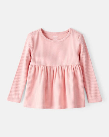 Toddler Girl Solid Color Cotton Long-Sleeve Peplum Top