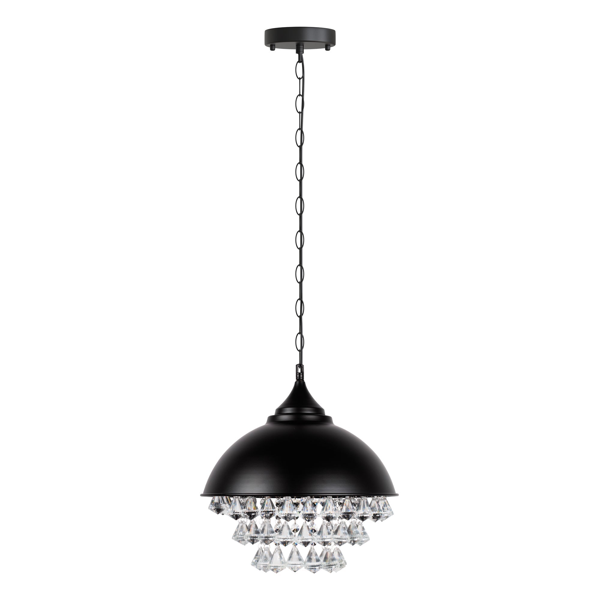 Decorative Crystal Chandelier Pendant Light,Black Pendant Lighting Fixture for Kitchen Island Living Room Dining Room Bar,Cord Adjustable Hanging Pendant Lamp
