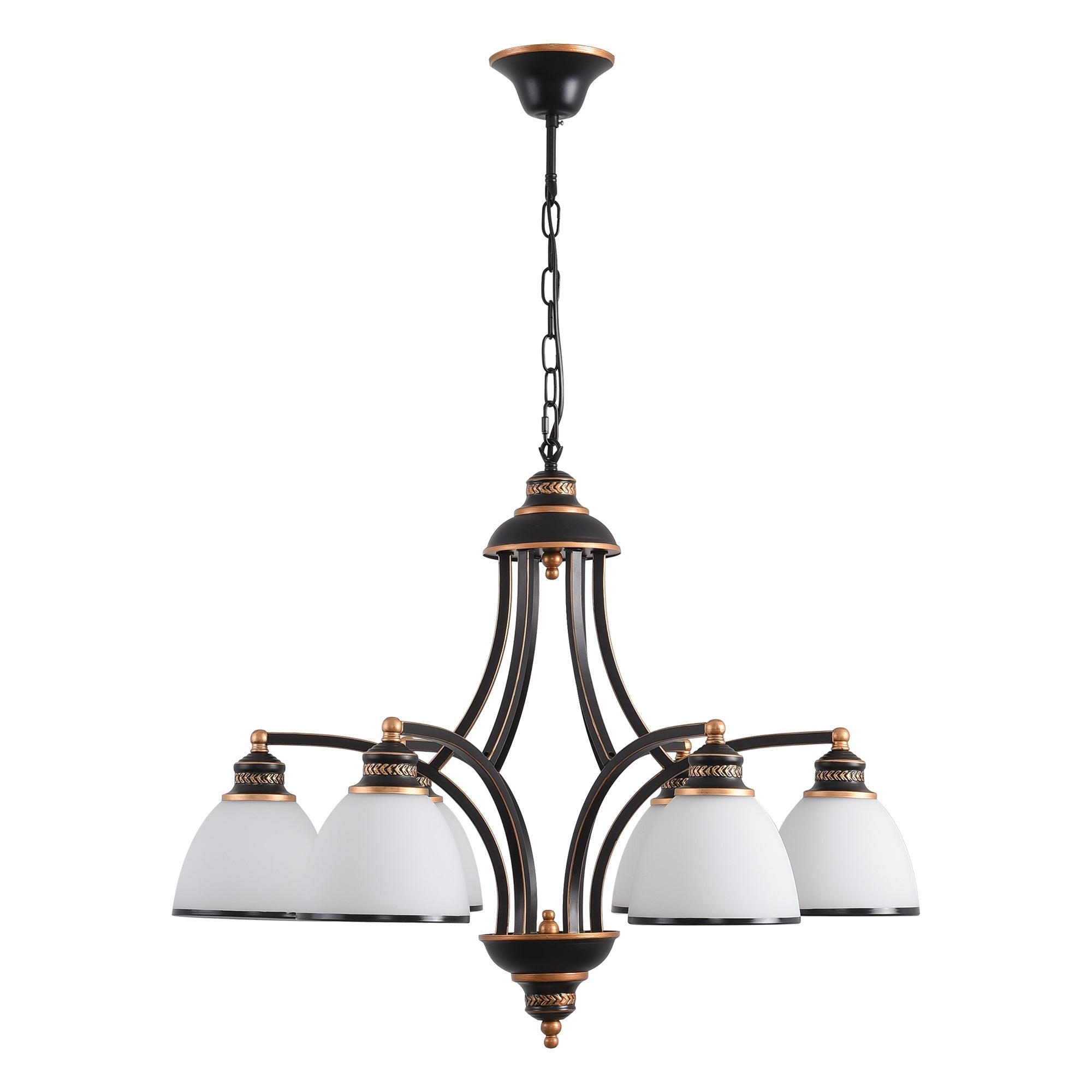 Farmhouse 6-Frosted Glass Shades Chandelier£¬Bronze Modern Light Fixtures Ceiling Hanging Rustic Pendant Lighting for Dining Room Foyer Bedroom Living Room