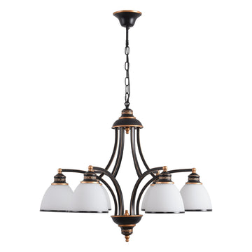 Farmhouse 6-Frosted Glass Shades Chandelier£¬Bronze Modern Light Fixtures Ceiling Hanging Rustic Pendant Lighting for Dining Room Foyer Bedroom Living Room