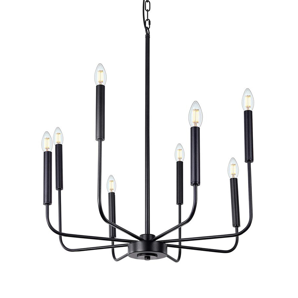 Black Chandeliers, 8-Light Candle Pendant Light Fixtures Vintage Industrial Hanging Lighting Modern Chandelier for Dining Room Living Room Kitchen Island Bedroom, Matte Black