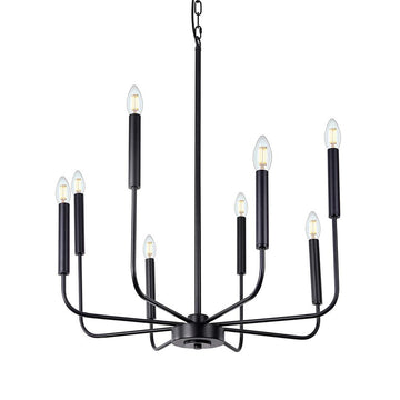 Black Chandeliers, 8-Light Candle Pendant Light Fixtures Vintage Industrial Hanging Lighting Modern Chandelier for Dining Room Living Room Kitchen Island Bedroom, Matte Black