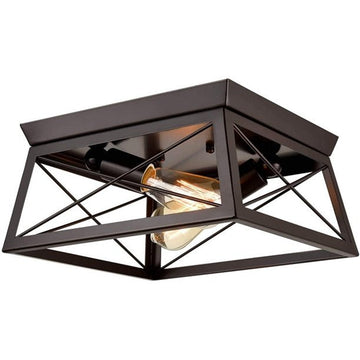 2 Light Flush Mount Ceiling Light Fixture,Retro Industrial Ceiling Light Fixture with Black Shade for Hallway, Entryway, Passway, Dining Room