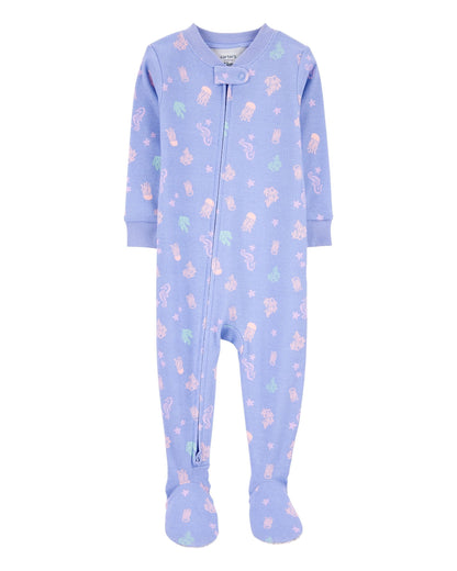 Toddler Girl 100% Cotton Long-Sleeve 2-Way Zip Pajamas