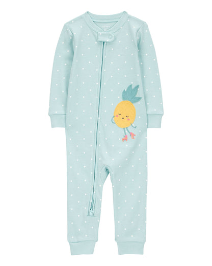 Toddler Girl 100% Cotton Long-Sleeve 2-Way Zip Pajamas