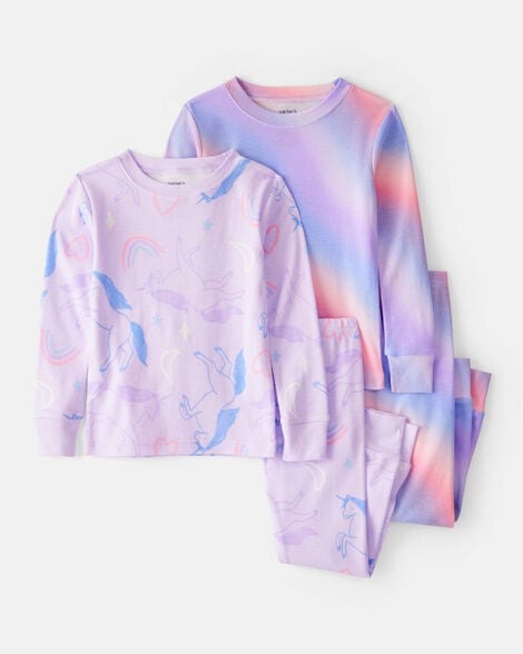Toddler Girl Cotton Long-Sleeve 4-Piece Pajamas