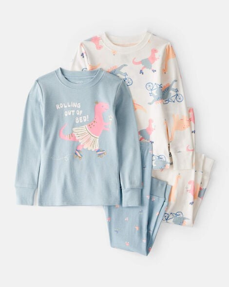 Toddler Girl Cotton Long-Sleeve 4-Piece Pajamas