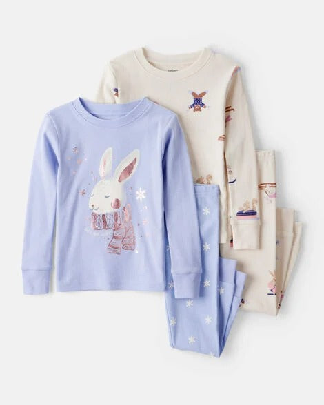 Toddler Girl Cotton Long-Sleeve 4-Piece Pajamas