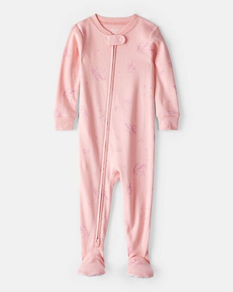 Toddler Girl 100% Cotton Long-Sleeve 2-Way Zip Pajamas