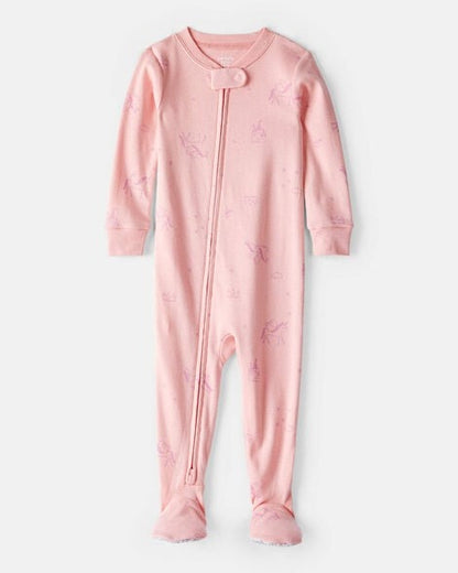 Toddler Girl 100% Cotton Long-Sleeve 2-Way Zip Pajamas