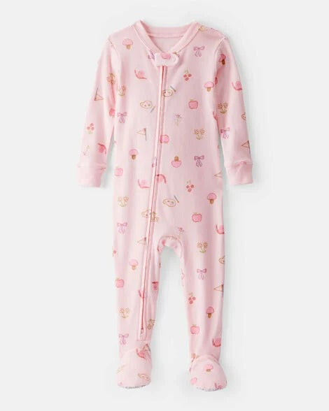 Toddler Girl 100% Cotton Long-Sleeve 2-Way Zip Pajamas