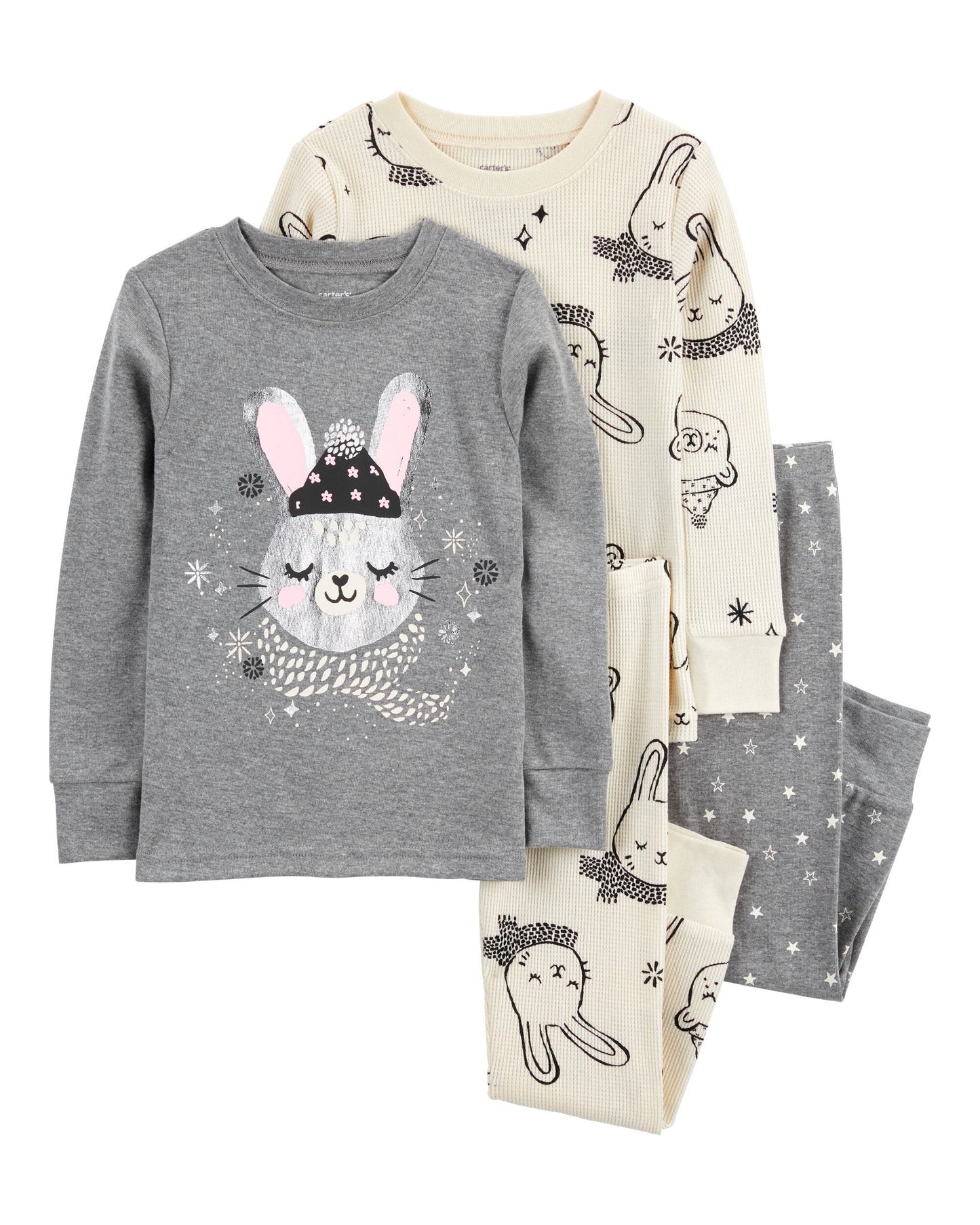 Toddler Girl Cotton Long-Sleeve 4-Piece Pajamas
