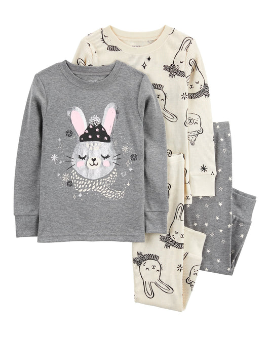 Toddler Girl Cotton Long-Sleeve 4-Piece Pajamas